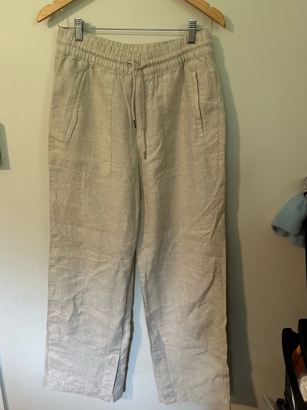 Athleta Retreat Easy Barrel crop pants 100% linen